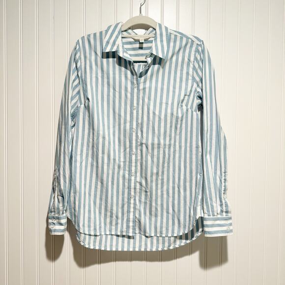 Garnet Hill Tops - Garnet Hill Blue Striped Cotton Button Up Shirt Size 4